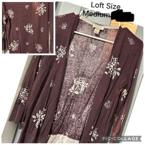 LOFT Women's Maroon Floral Cardigan